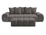 3er Sofa mit Hocker BOBOCHIC EVEREST Stoff mit Textur dunkelgrau