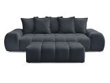 3er Sofa mit Hocker BOBOCHIC EVEREST Stoff mit Textur dunkelblau