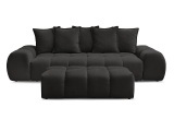 3er Sofa mit Hocker BOBOCHIC EVEREST Stoff mit Textur schwarz