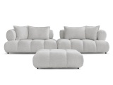 Sofa mit Hocker BOBOCHIC ALYA Boucle-Stoff hellgrau