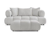 2er Sofa mit Hocker BOBOCHIC ALYA Boucle-Stoff hellgrau