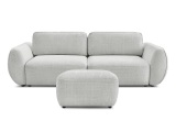 3er Sofa mit Hocker BOBOCHIC DENISE Stoff mit Textur hellgrau