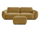 3er Sofa mit Hocker BOBOCHIC DENISE Stoff mit Textur gelb
