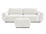 3er Sofa mit Hocker BOBOCHIC DENISE Stoff mit Textur weiss
