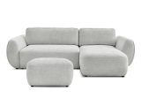 Ecksofa mit Hocker BOBOCHIC DENISE Stoff mit Textur hellgrau