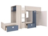 Hochbett TRENDY Weiss, Natürliches Holz, Blau 90x200 cm