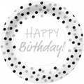 undefined, Pappteller Happy Birthday silber rund 10 Stück