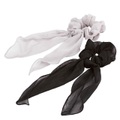 Chiffon Scrunchie mit Glitter Schleife, schwarz & grau