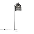 Ländliche Stehlampe schwarz mit Rattan - Sam
