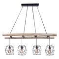 Industrielle Hängelampe schwarz mit Holz 4-Licht - Mediena