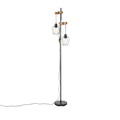 Landelijke vloerlamp zwart met hout 2-lichts - Stronk