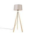 Vloerlamp tripod hout met linnen kap taupe 45 cm - telu