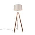 Vloerlamp tripod bruin met linnen kap taupe 45 cm - Telu