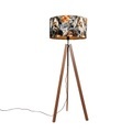 Landelijke vloerlamp tripod bruin met kap bloemen 50 cm - Telu