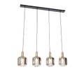 QAZQA, Design Hängelampe schwarz mit gold mit Rauchglas 4-flammig - Qara