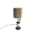 Vintage tafellamp zwart met kap taupe 20 cm - Flamingo