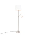 Klassische Stehlampe Stahl mit weißem Schirm und Leselampe - Retro