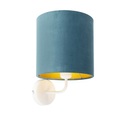 Vintage Wandlampe weiß mit blauem Samtschirm - Matt