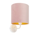 Vintage Wandlampe weiß mit rosa Veloursschirm - Matt