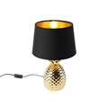Gold-schwarze Textil-Tischlampe Pineapple, 45 cm