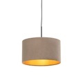 Hängelampe mit Velourschirm taupe mit Gold 35 cm - Combi