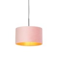 Hängelampe mit Veloursschirm rosa mit Gold 35 cm - Combi