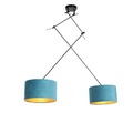 Hängelampe mit Samtschirmen blau mit Gold 35 cm - Blitz II schwarz