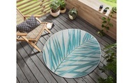 NORTHRUGS, NORTHRUGS Teppich »Palm«, rund, 4 mm Höhe, Flachgewebe In und Outdoor geeignet, Florales Design, gekettelt, Wohnzimmer, Balkon, Terrasse, Garten, Robust, Pflegeleicht