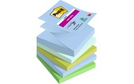 Post-it Super Sticky Z-Notes 76 x 76 mm Blau, Grün Kariert Einfarbig 5 Blöcke mit 90 Blatt