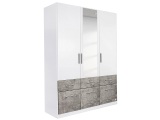 Schrank 3 Schwingtür(en) 6 Schublade(n) GEORGIA Spanplatte Weiss, Grau, Beton