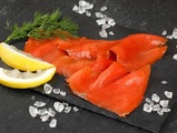 Dörig Fisch, Sockey Wildlachs, geräuchert und gebeizt, in Scheiben, 100g