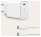 Ksix Wandladegerät, 20W, Power Delivery, USB C + USB C - USB C Kabel