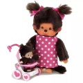 MONCHHICHI, Monchhichi Set Mutter, Kinderwagen und Baby 20cm