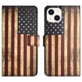 Apple, iPhone 14 - Leder Etui Hülle USA Amerika Flagge