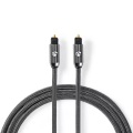 Nedis, Optisches Audiokabel | TosLink Stecker | TosLink Stecker | 2,00 m | Rund | Baumwolle | Grau mit Metall | Karton mit abgedecktem Fenster