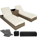 TecTake, 2 Aluminium Polyrattan Sonnenliegen + Tisch mit Schutzhülle 2 Aluminium Polyrattan Sonnenliegen + Tisch mit Schutzhülle