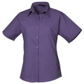 Kurzarm Popeline Bluse Arbeitshemd Damen Lila 42