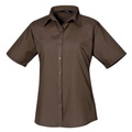 Kurzarm Popeline Bluse Arbeitshemd Damen Braun 34