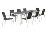Vente-unique, Garten Essgruppe LINOSA - Aluminium - 8 Stühle und ein ausziehbarer Tisch - Grau & Weiß Garten Essgruppe LINOSA - Aluminium - 8 Stühle und ein ausziehbarer Tisch - Grau & Weiß