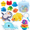 Activity-board - Baby Badespielzeug Wasserspielzeug, 16Pcs Kinder mit Fischernetz, Spielzeug Bad Pinguin, Schwan, Ente, Wal, One Size, Multicolor