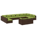 vidaXL 12-tlg. Garten-Lounge-Set mit Kissen Braun Poly Rattan