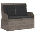 vidaXL Gartenbank Verstellbar mit Kissen Grau Poly Rattan