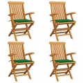 vidaXL Gartenstühle mit Grünen Kissen 4 Stk. Teak Massivholz