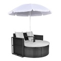 Diverse Hardware, Gartenbett mit Sonnenschirm Schwarz Poly Rattan