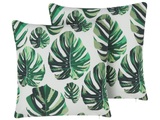 Beliani Gartenkissen Blättermotiv grün 45 x cm 2er Set POULIANA Zierkissen