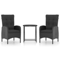 vidaXL 3-tlg. Bistro-Set Poly Rattan und Glas Schwarz