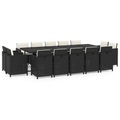 vidaXL 15-tlg. Garten-Essgruppe mit Kissen Poly Rattan Schwarz
