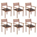 vidaXL, vidaXL Stapelbare Gartenstühle mit Kissen 6 Stk. Massivholz Teak
