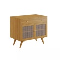 Waschbeckenunterschrank aus hellem Teakholz & Rohrgeflecht - 90 cm - MANSULAN Waschbeckenunterschrank aus hellem Teakholz & Rohrgeflecht - 90 cm - MANSULAN