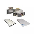 Kombi-Bett + Lattenrost + Matratze - Mit Stauraum & Schreibtisch - 90 x 200 cm - Holzfarben & Anthrazit - RIGALI Kombi-Bett + Lattenrost + Matratze - Mit Stauraum & Schreibtisch - 90 x 200 cm - Holzfarben & Anthrazit - RIGALI